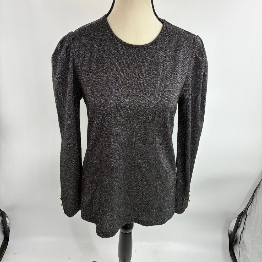 Liz Claiborne Women's Metallic Black Small Long Sleeve Blouse